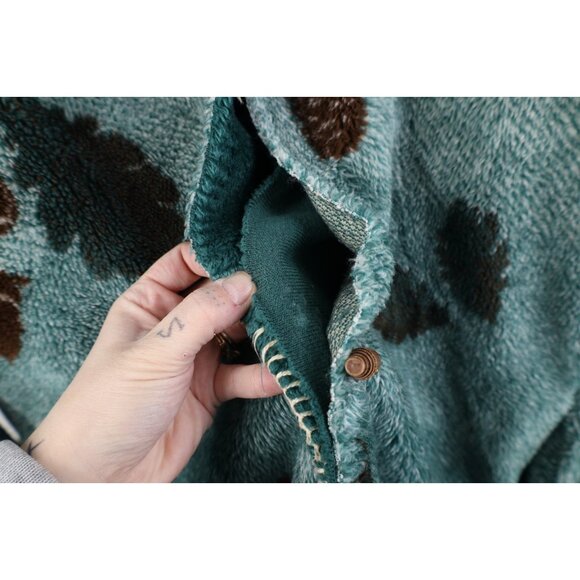 Vtg 90s Womens XL Distressed Reversible Leaf Acorn All Over Print Fleece Jacket - Picture 4 of 16